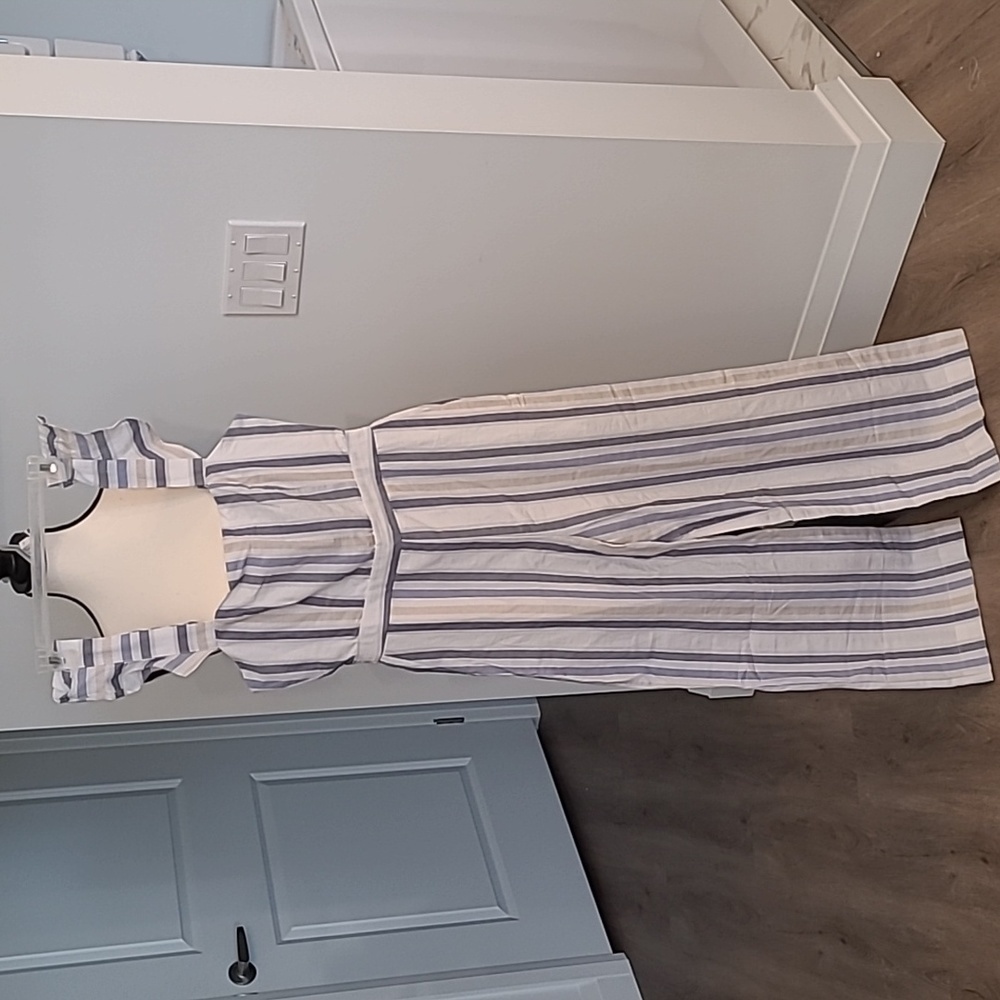 Greylin Size S Striped Linen Cotton Blend Jumpsuit